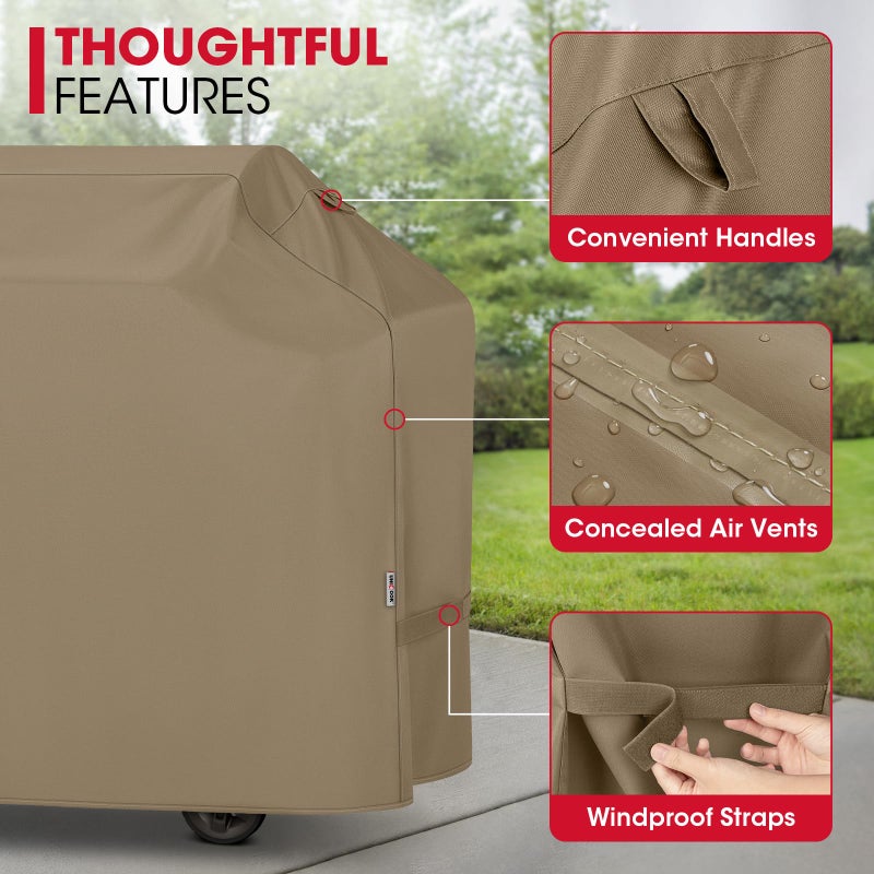 Unicook 55 Inch Grill Cover, Outdoor Heavy Duty Waterproof BBQ Cover for Weber Charbroil Nexgrill Charcoal/Gas Grills, Fade Resistant Material with Sealed Seam, All-Season Protection, Neutral Taupe - Image 3